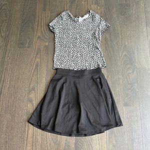 Floral Black Tee and Black Skirt